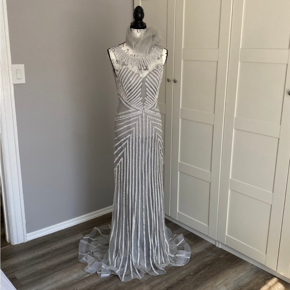 Jovani Silver and Black Formal Dress